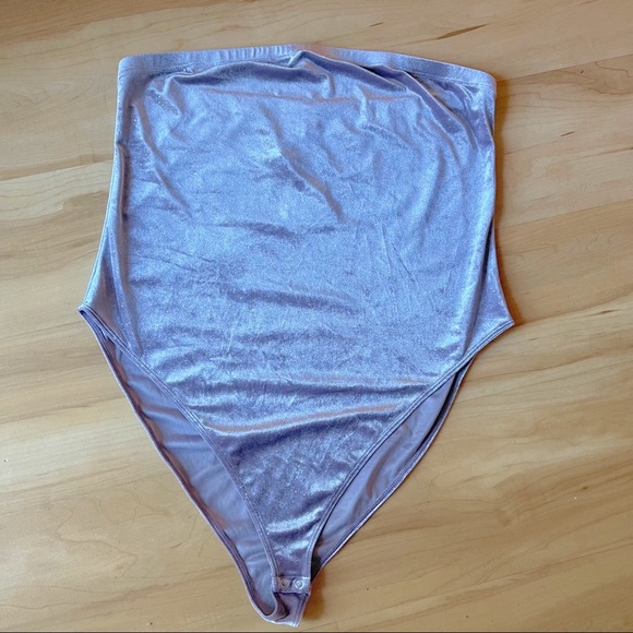 NWT Forever 21 Plus Crushed Velvet Strapless Bodysuit Lavender Silver Sparkles - Picture 2 of 7